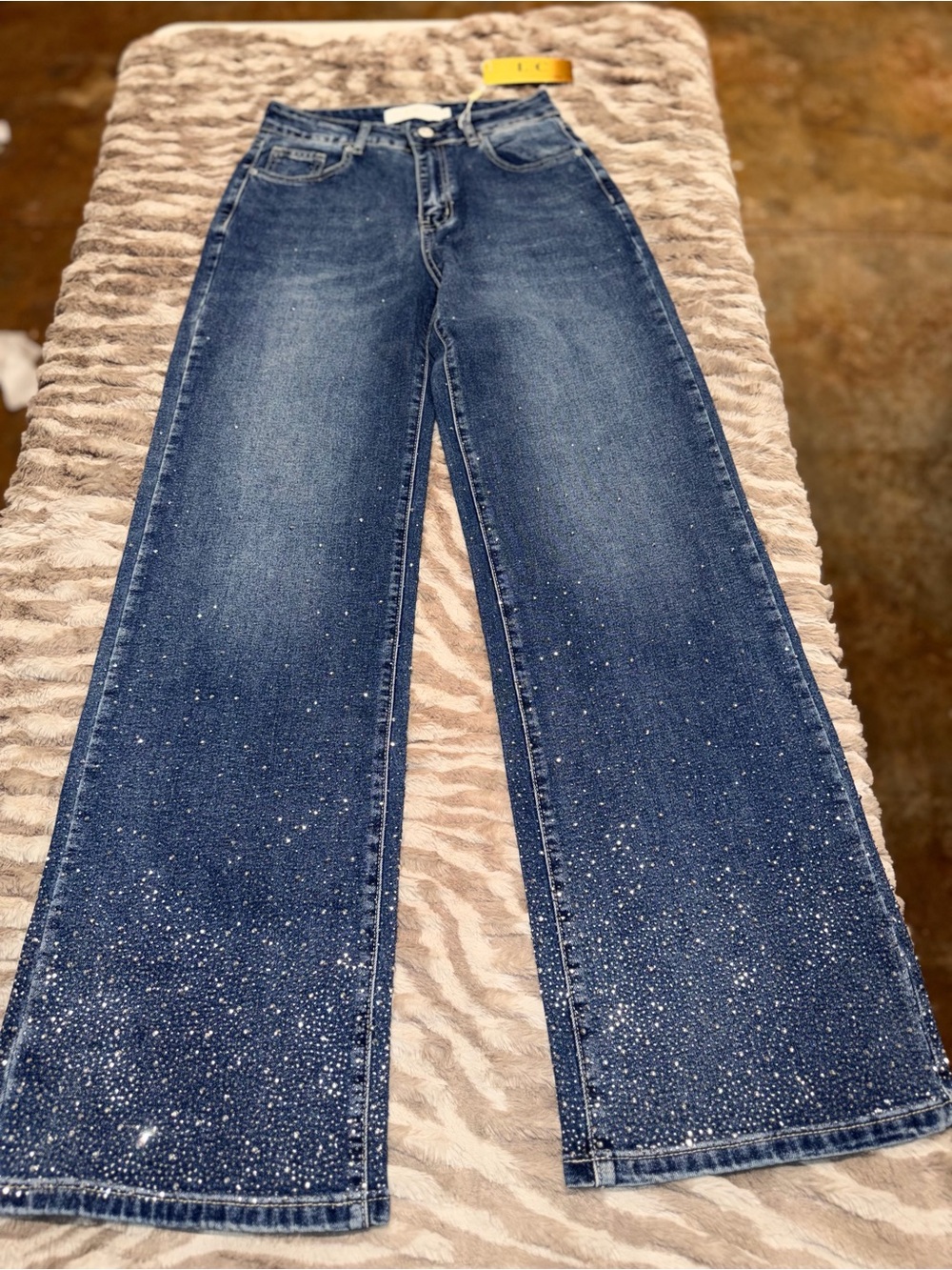 High-Rise Wide Leg Embellished Blue Jeans